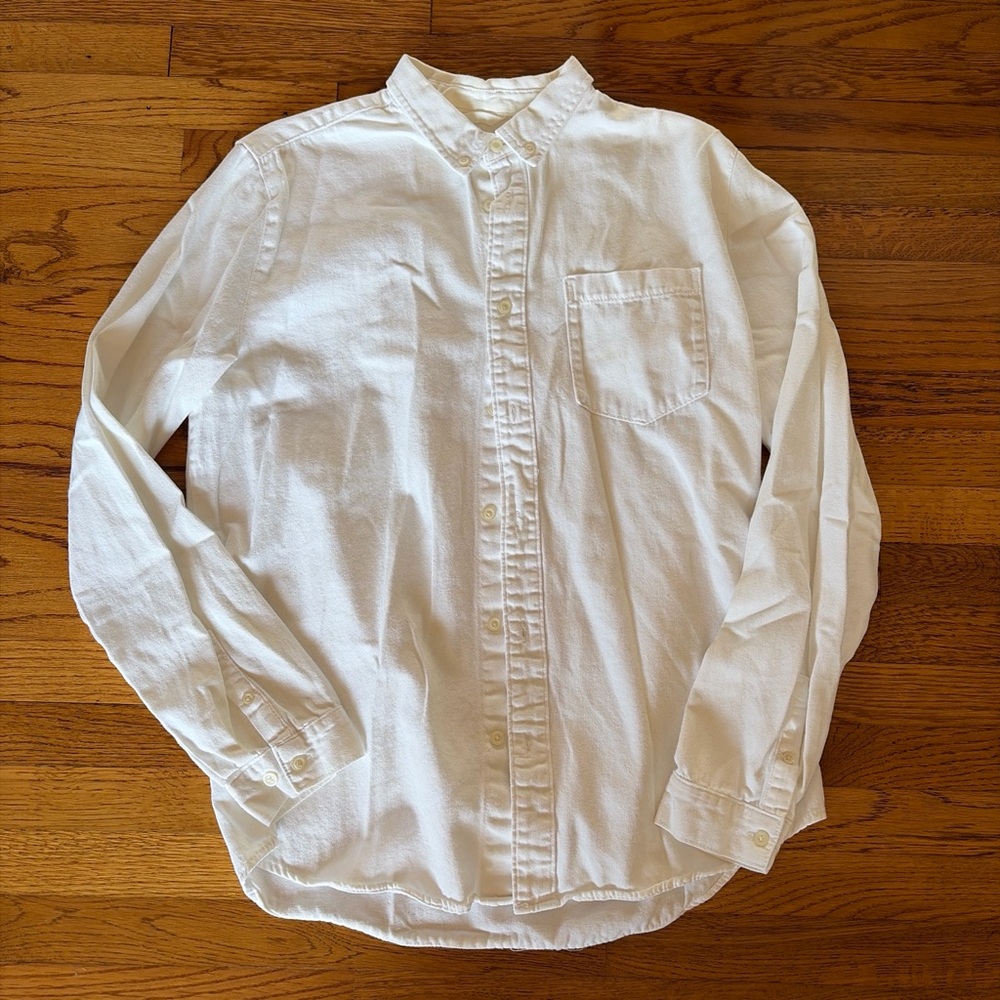 Zara White Denim Casual Button-Down Shirt